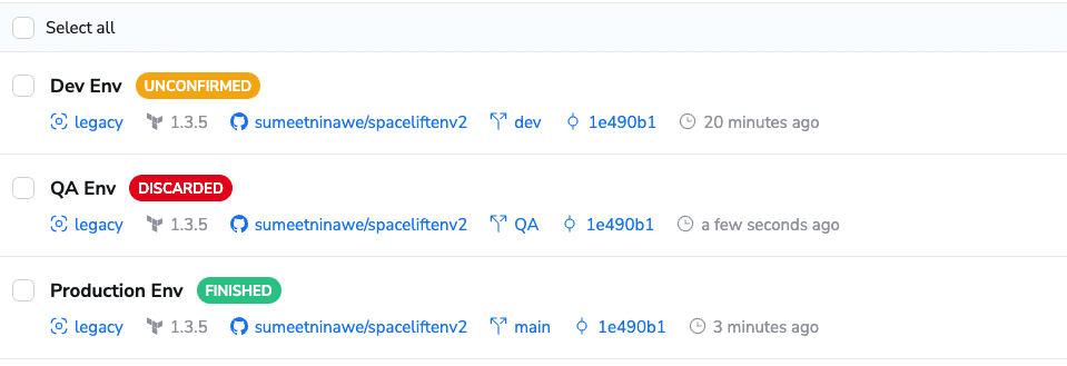 manage multiple terraform env spacelift stacks example