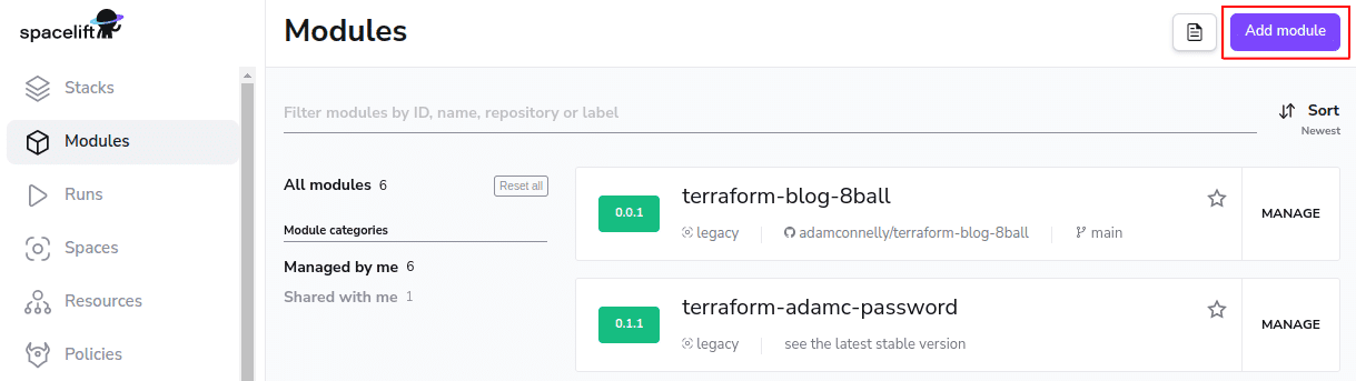 spacelift module registry - add a module