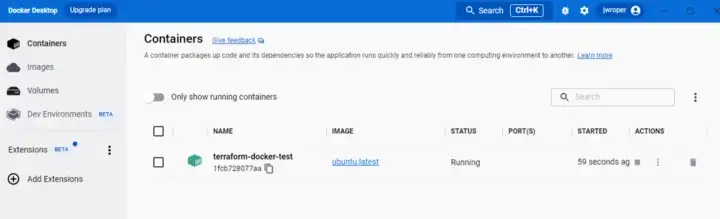 terraform docker Container running