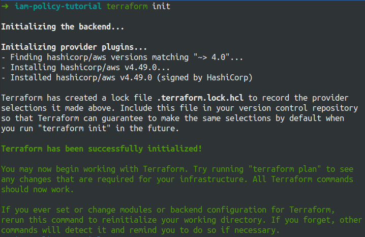 terraform iam policy terraform init