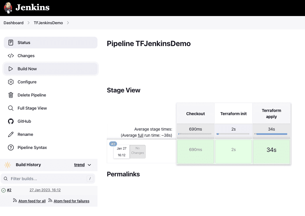 TFJenkinsDemo pipeline stage view