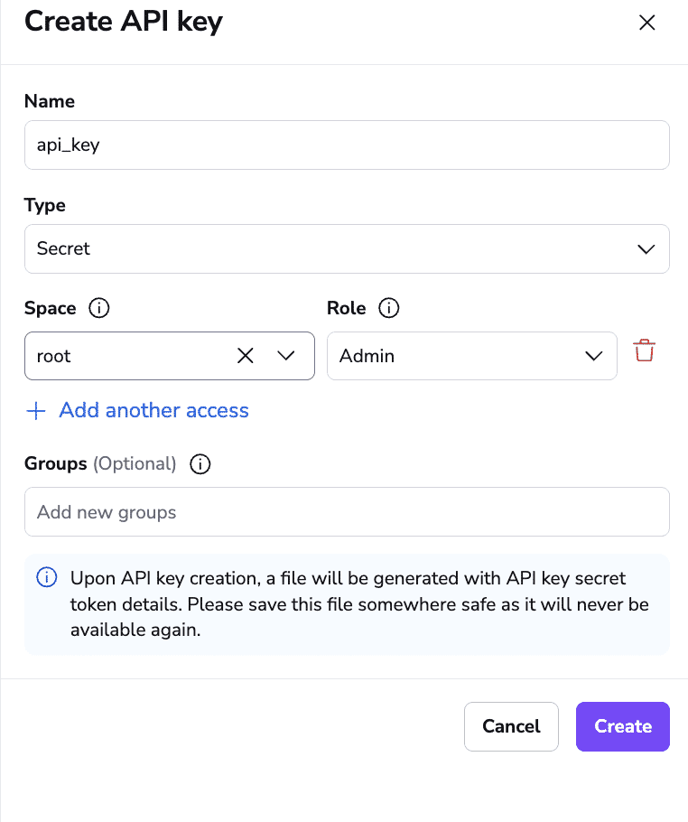screenshot showing how to create a Spacelift API key