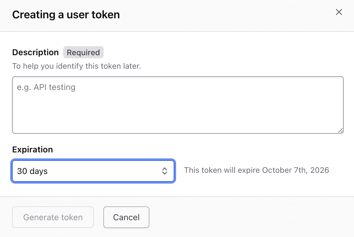 screenshot showing how to create an API Token
