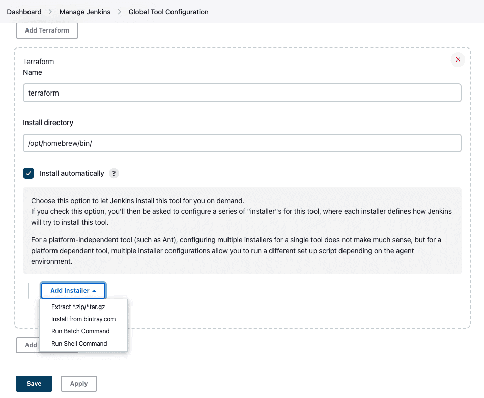 jenkins terraform install automatically