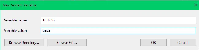 new system variable TF LOG - terraform environment variables