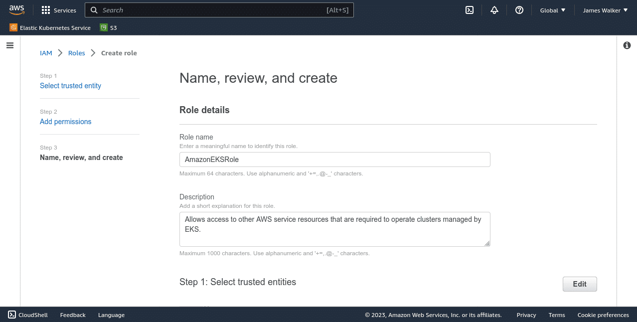 IAM role will allow EKS to manage other resources