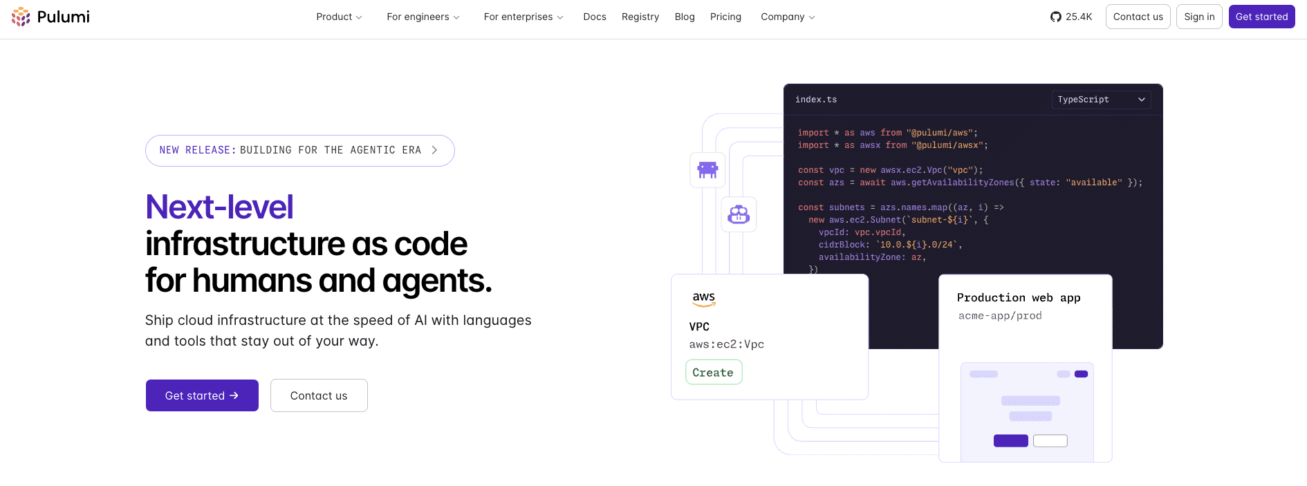 screenshot from pulumi homepage