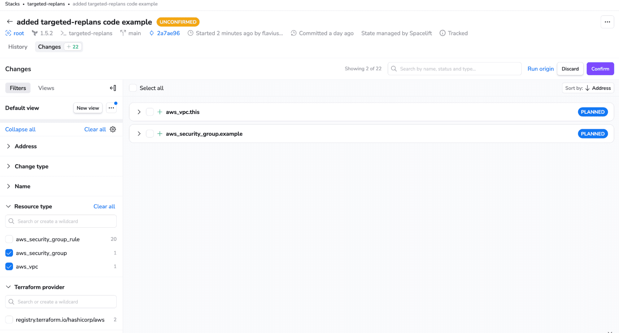 targeted replans filter the resources view