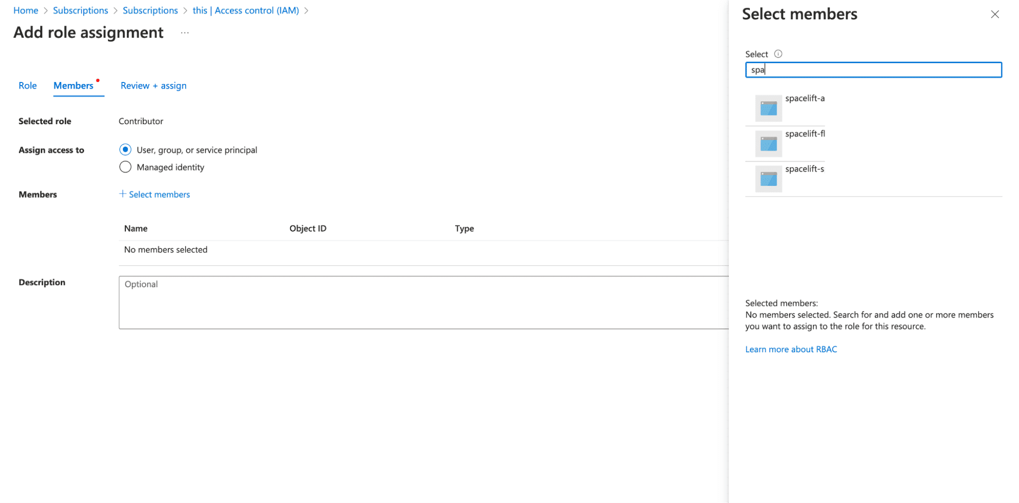 assign access to User, group, or service principal