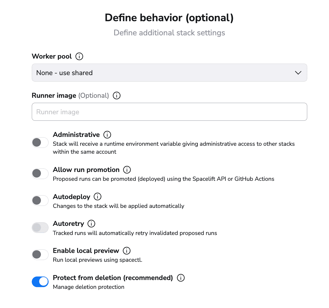 additional spacelift stack settings