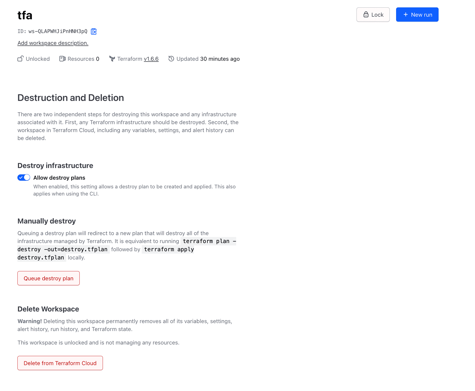 delete a terraform cloud workspace