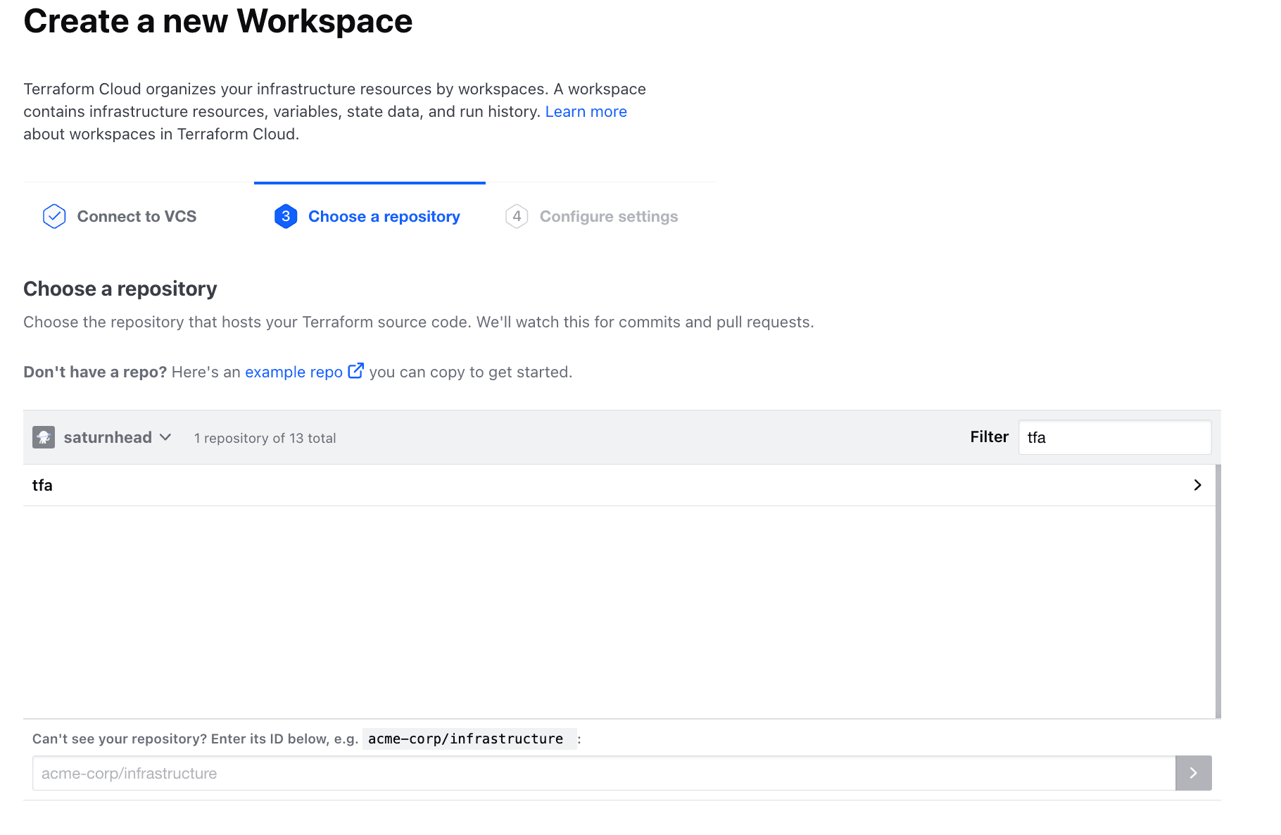 terraform cloud workspace repository