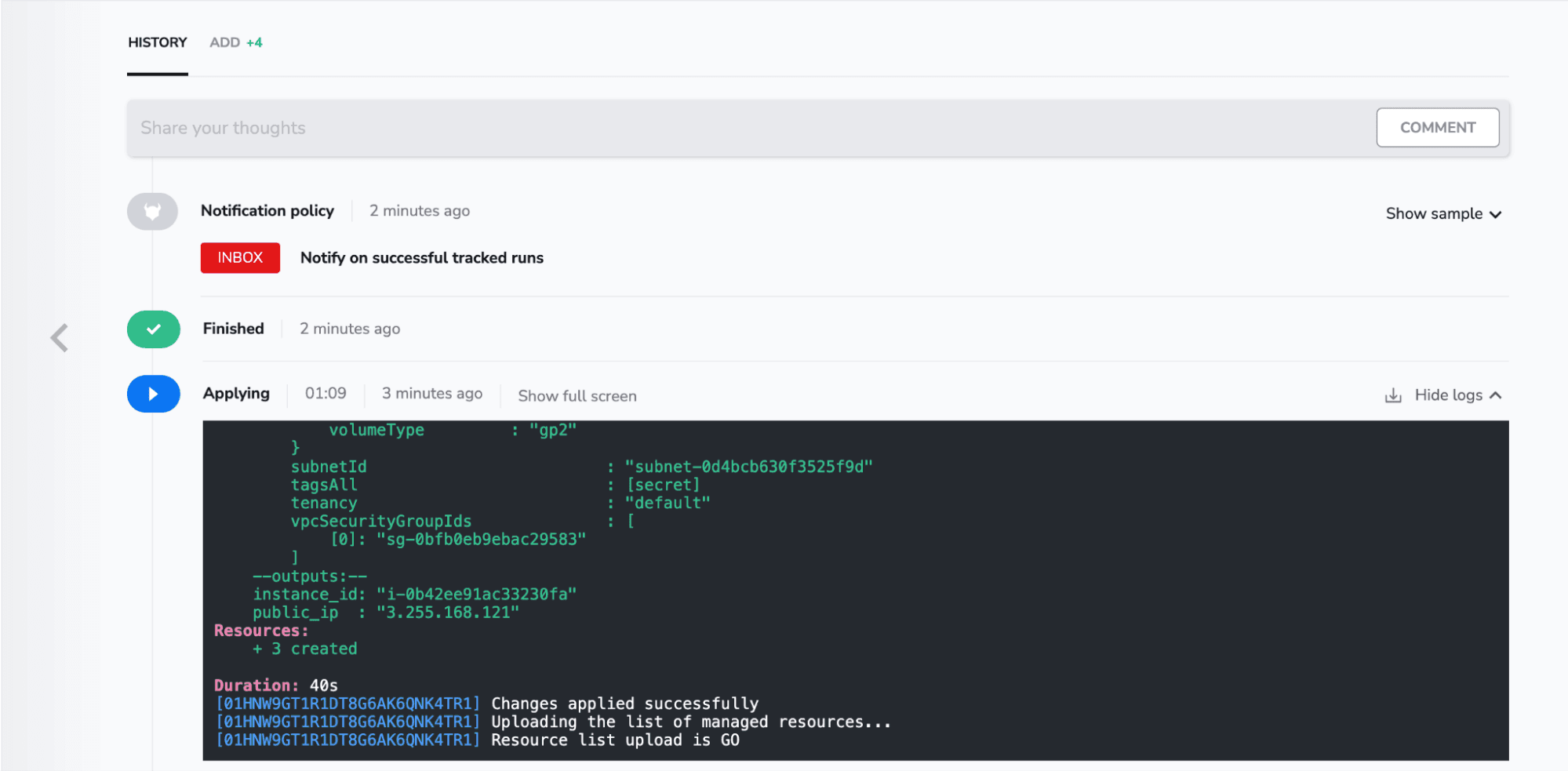 pulumi spacelift applied changes