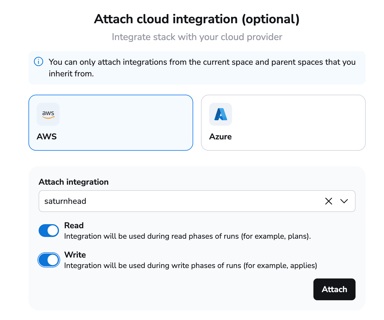 pulumi spacelift attach cloud integration