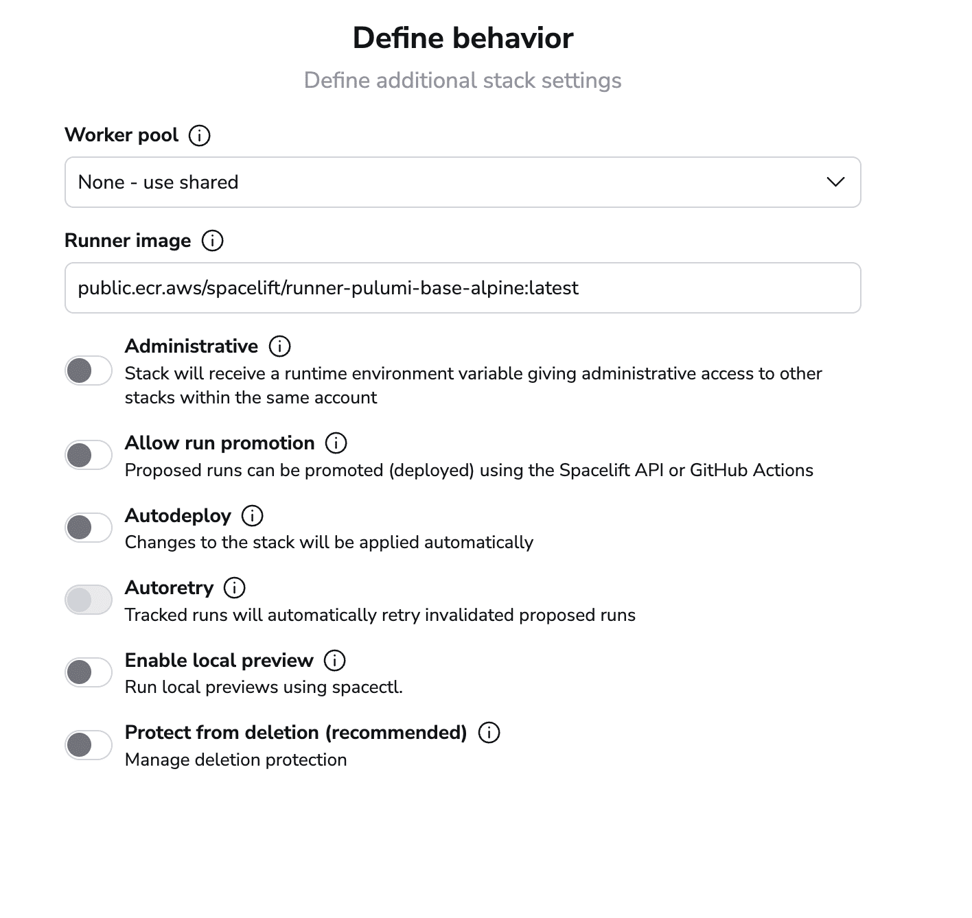 pulumi spacelift define behavior