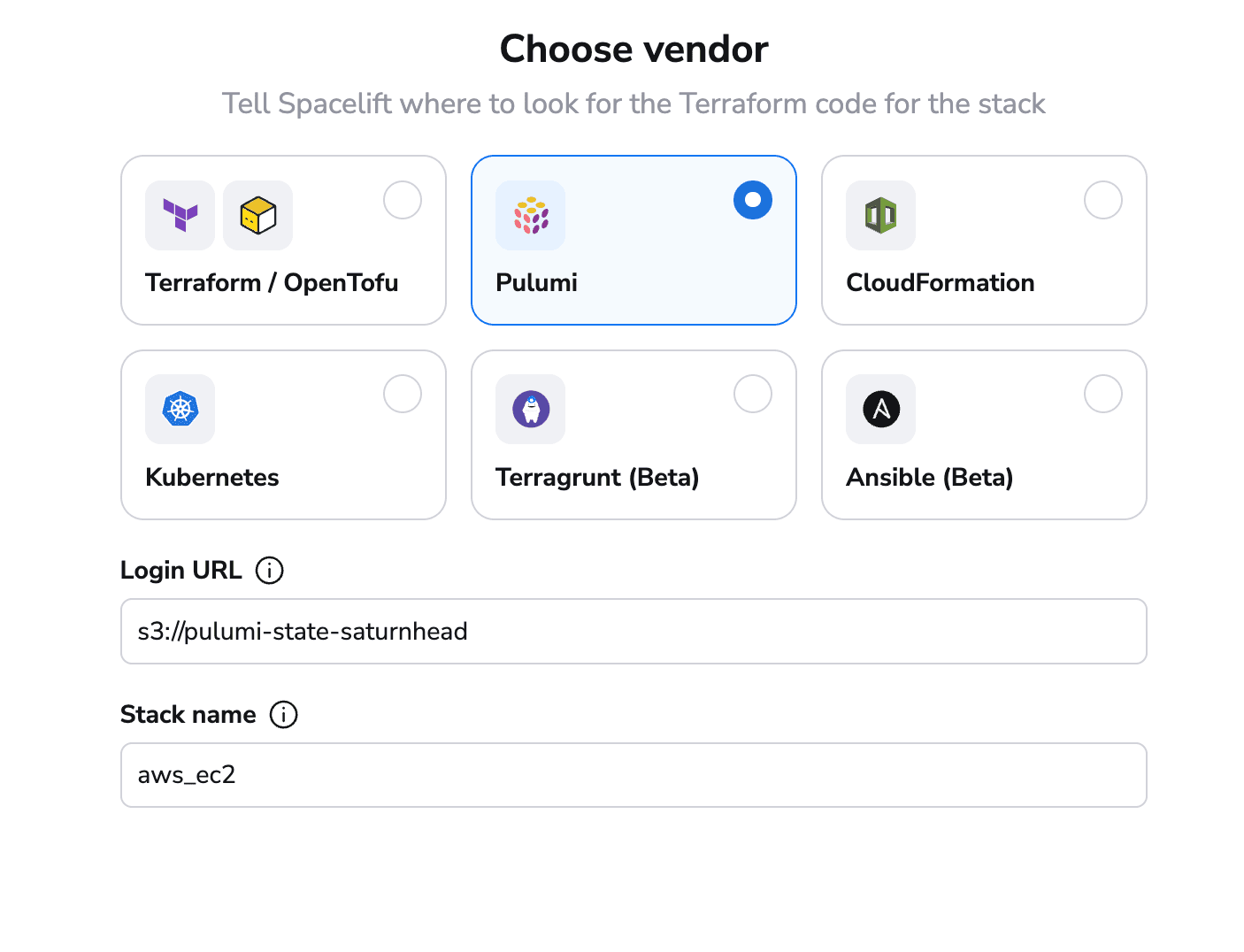 pulumi with spacelift choose a vendor