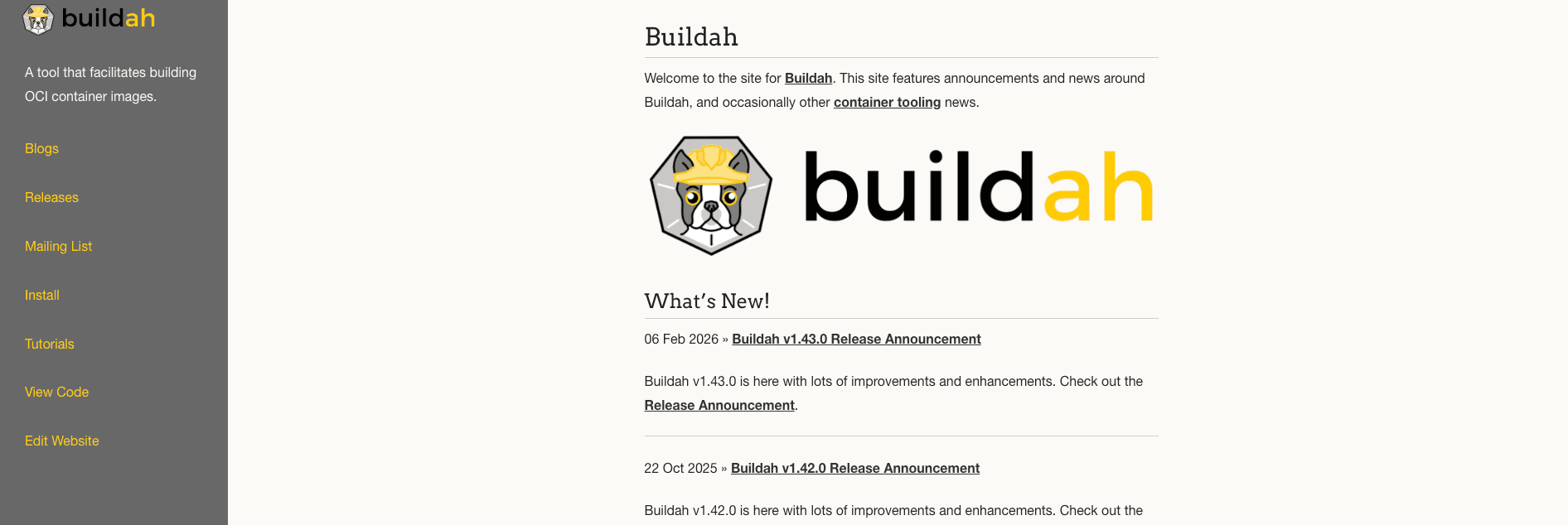 screenshot showing the buildah website
