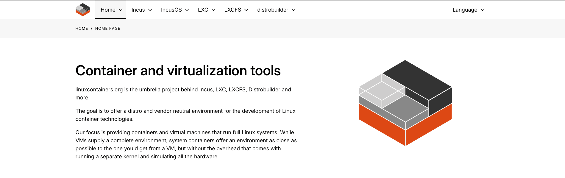 screenshot showing the lxc homepage