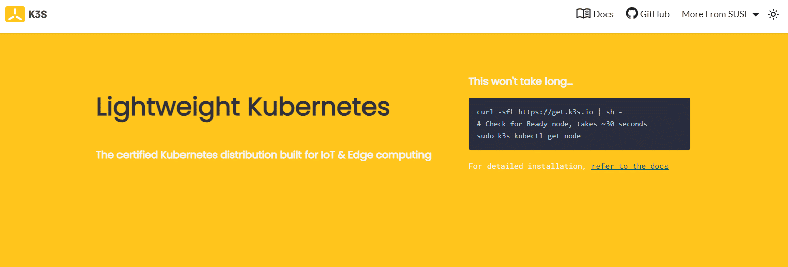 A screenshot showing K3s homepage