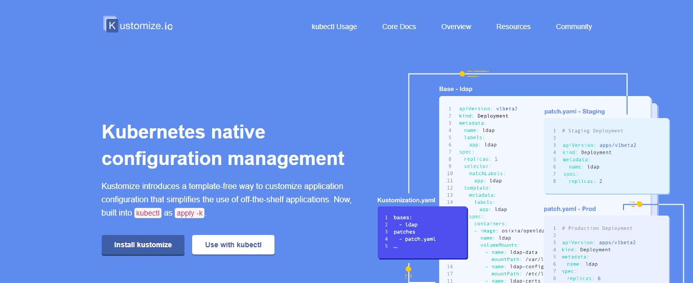 A screenshot showing Kustomize homepage