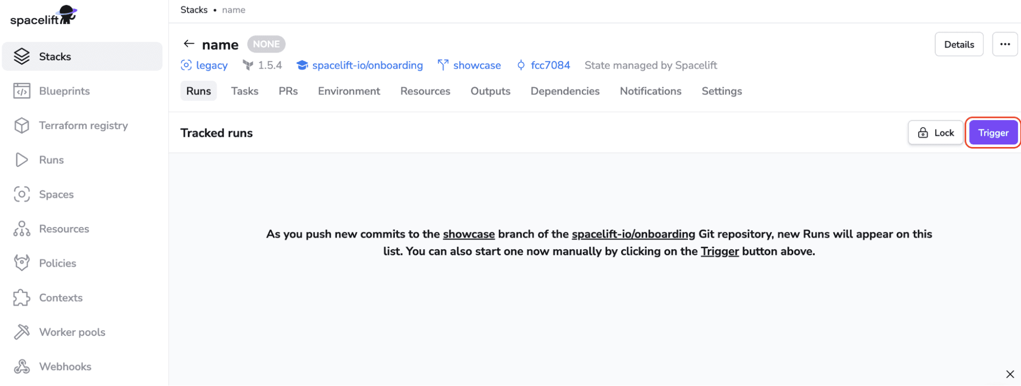 spacelift new stack terraform on aws