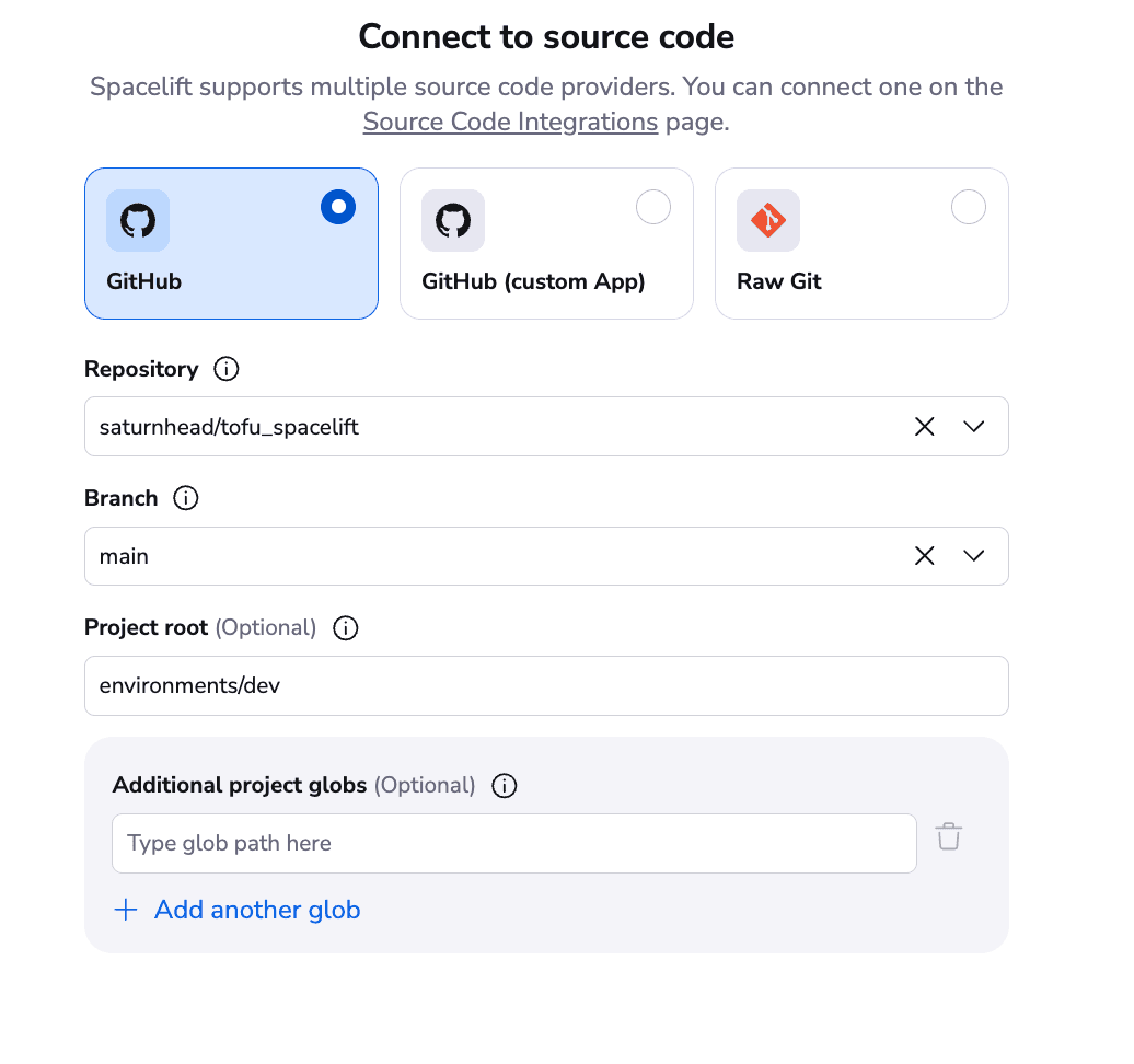 2 opentofu spacelift connect to source code