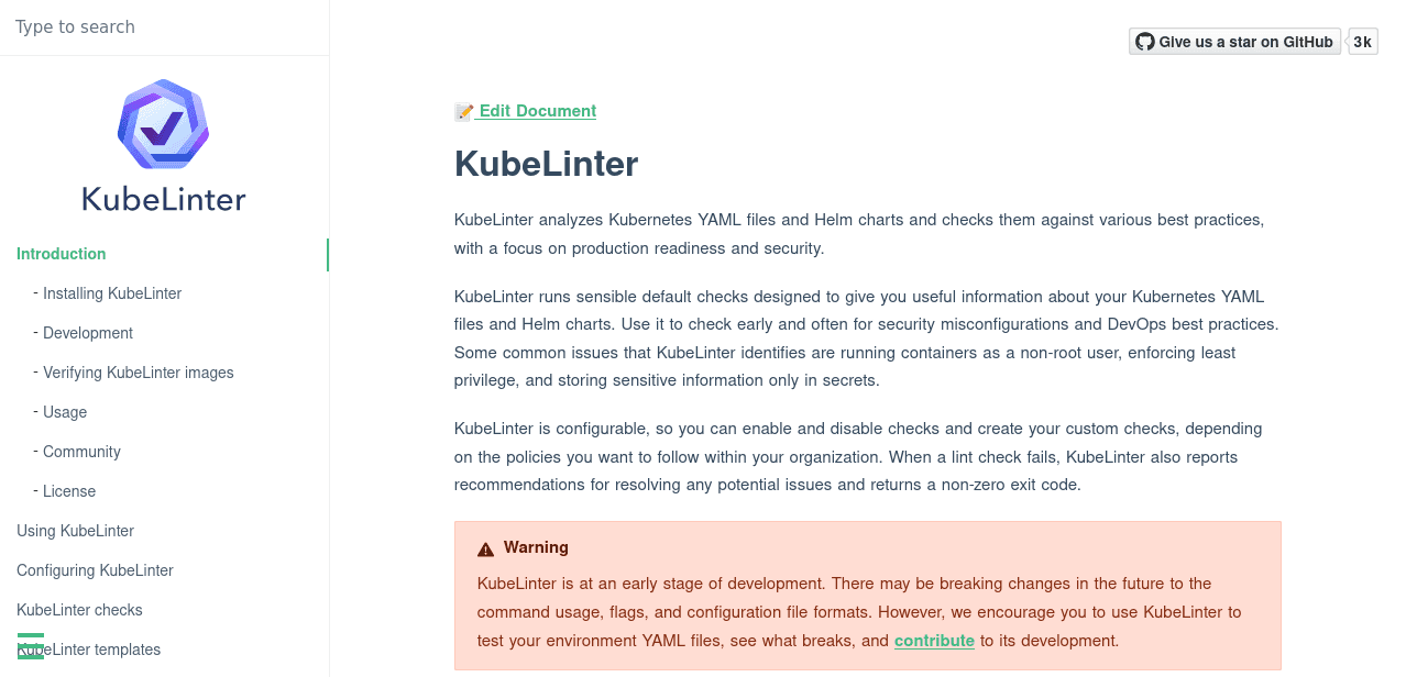 screenshot from kubelinter documentation