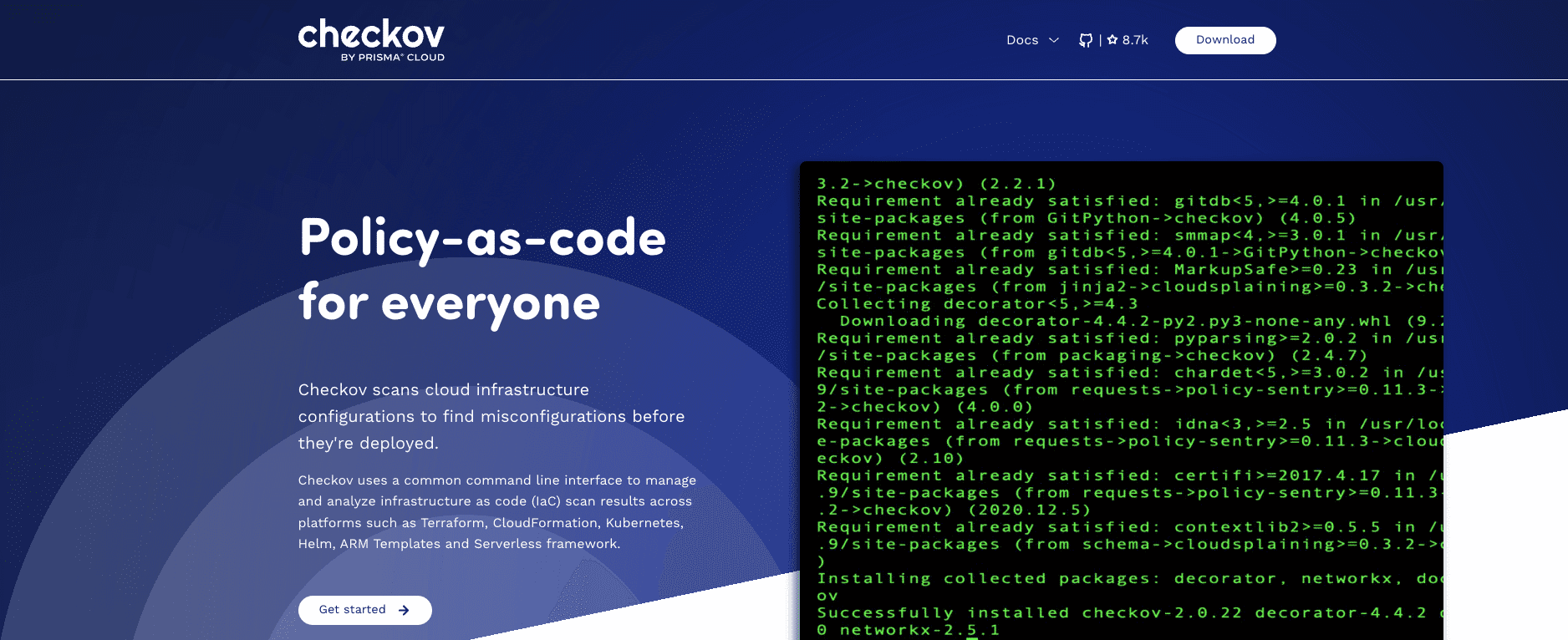 screenshot of the checkov homepage