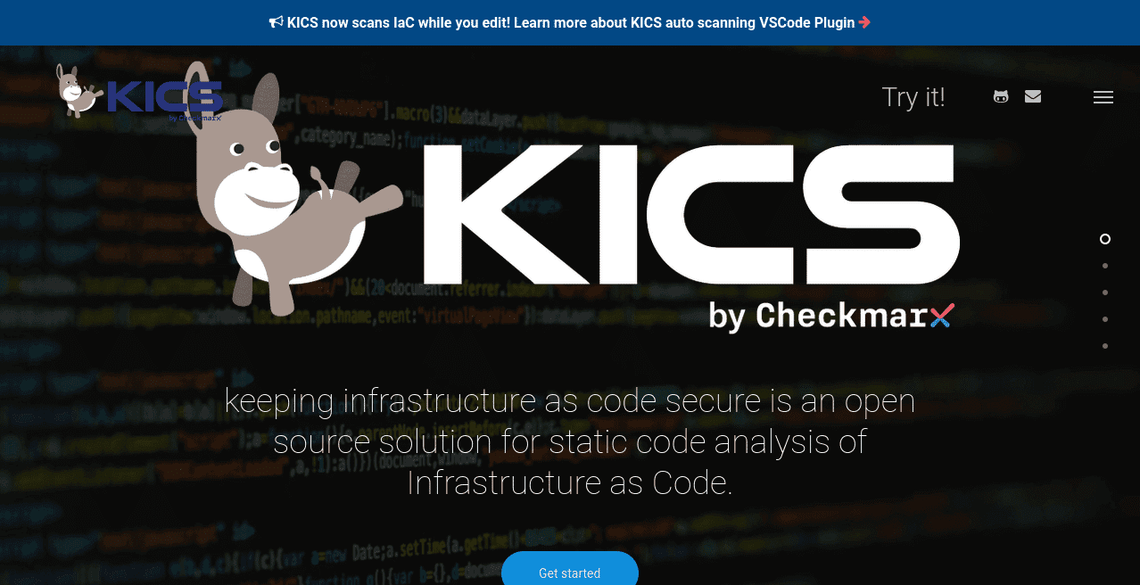 screenshot of the kics hompepage