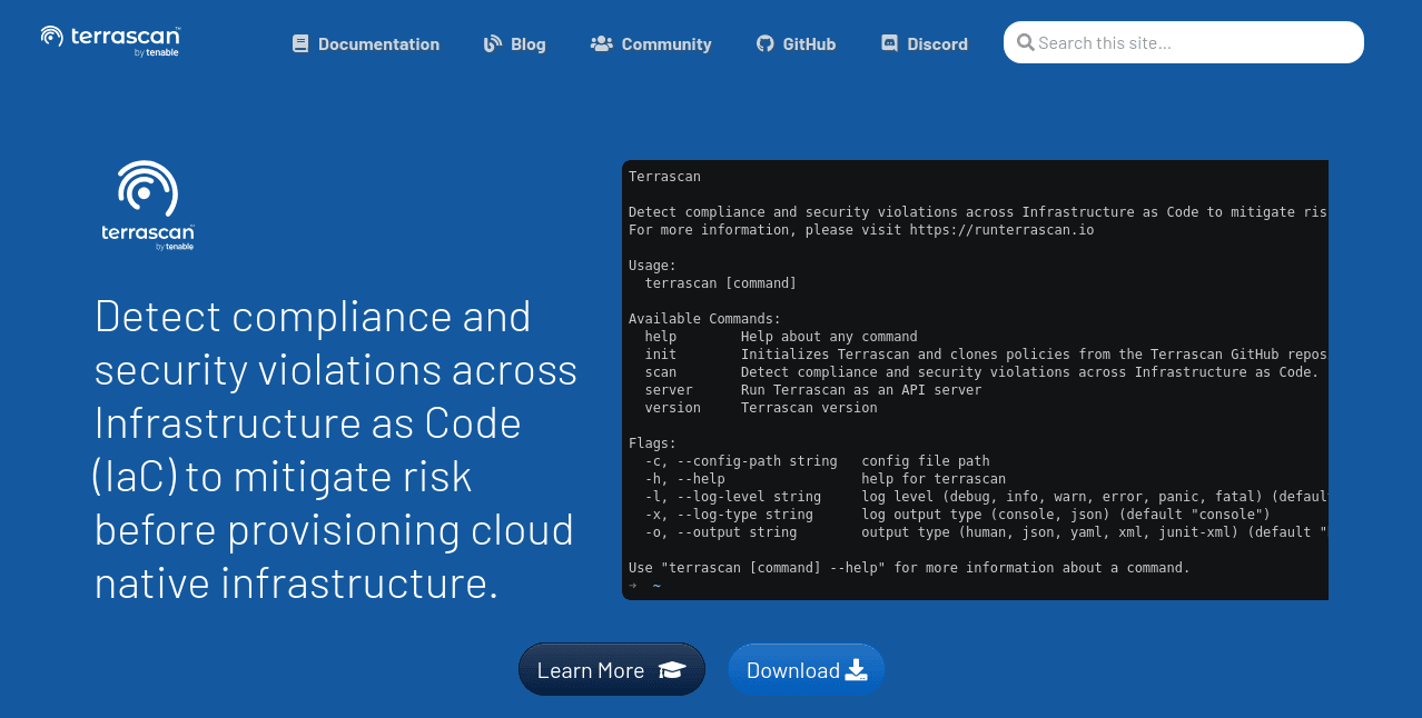 screenshot of the terrascan website