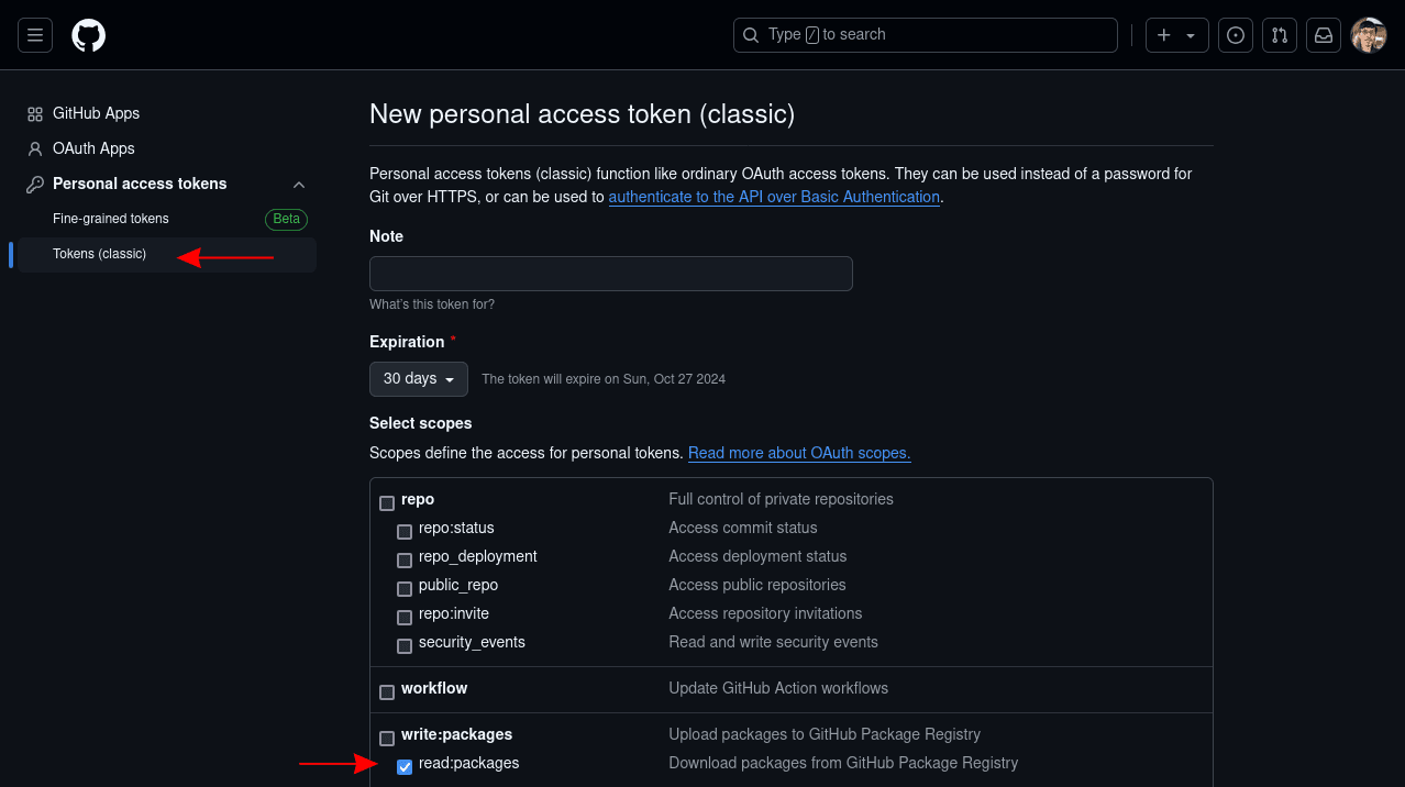 kubernetes github actions personal access tokens