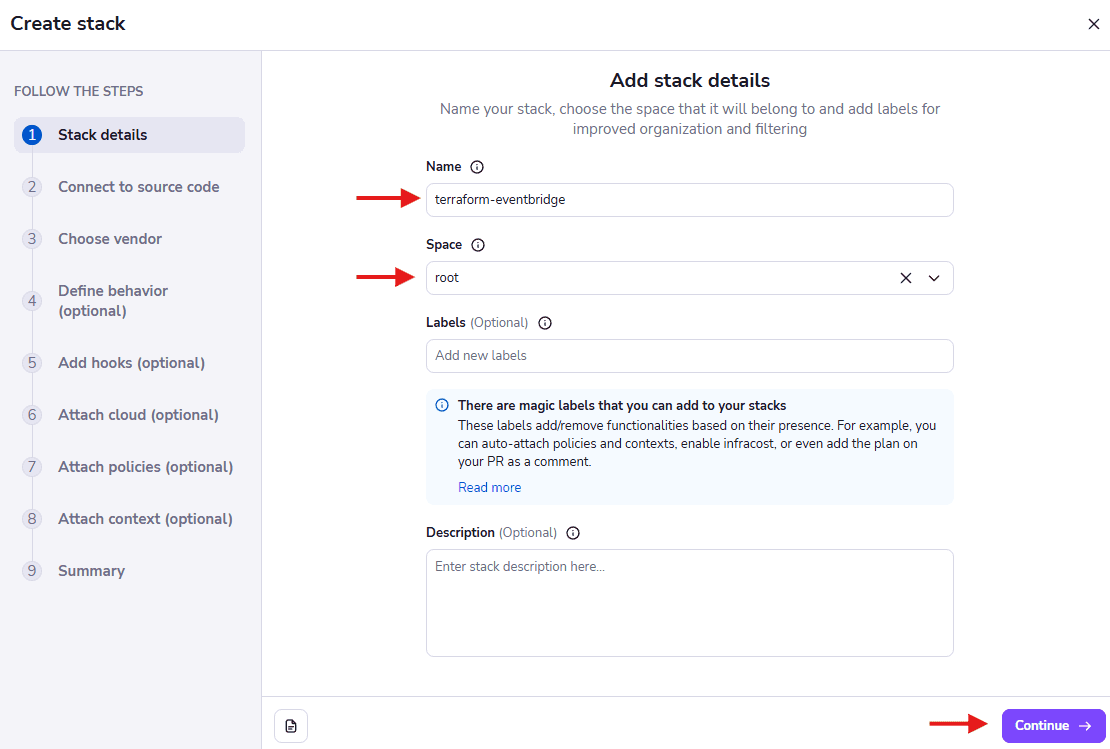 eventbridge with terraform - add stack details