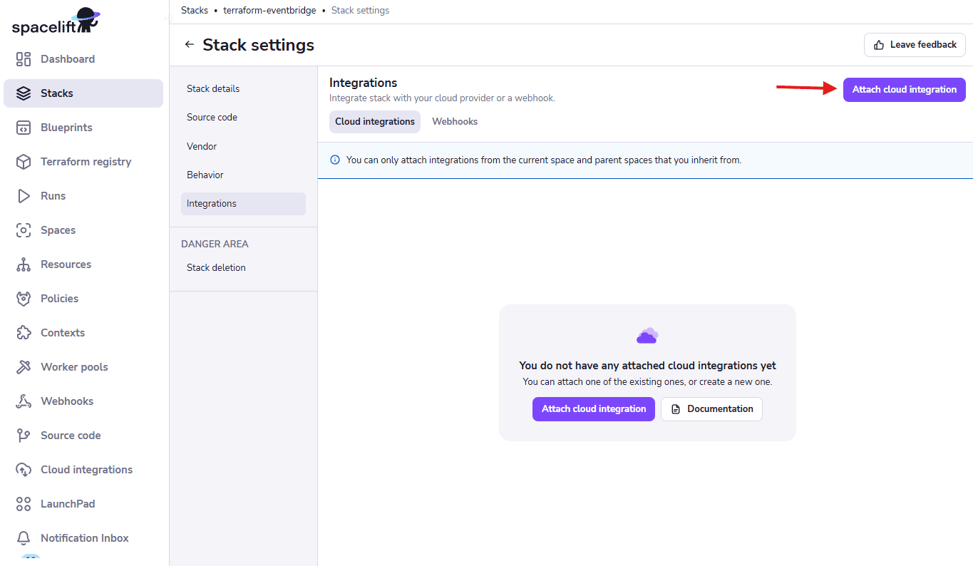 eventbridge with terraform attach cloud integration