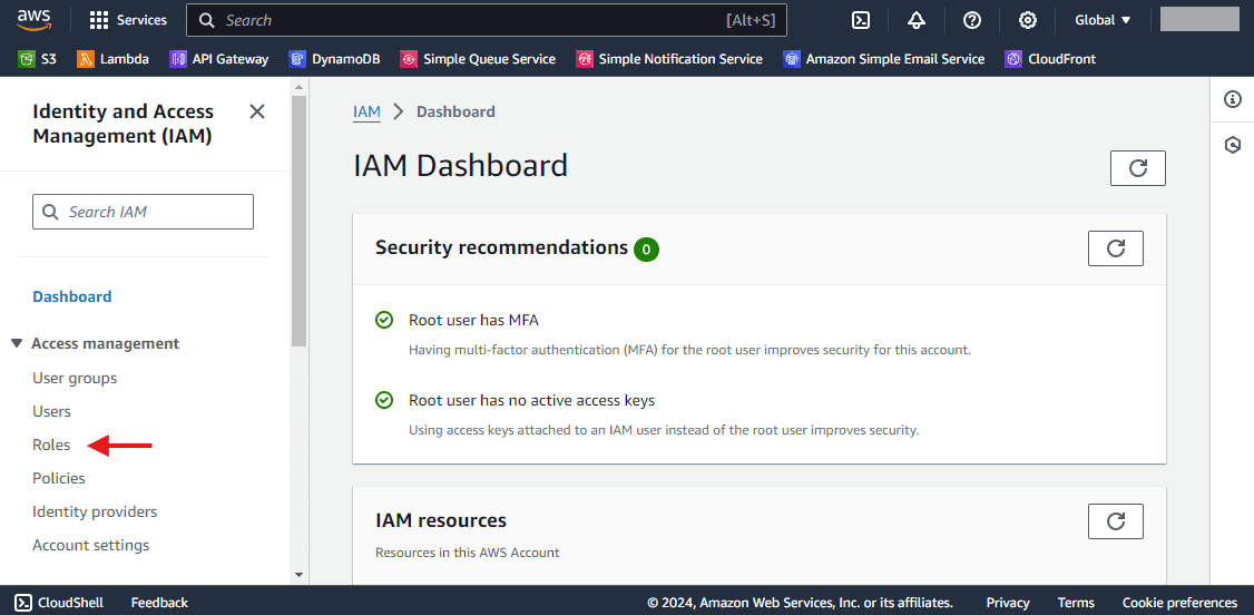 eventbridge with terraform iam console roles