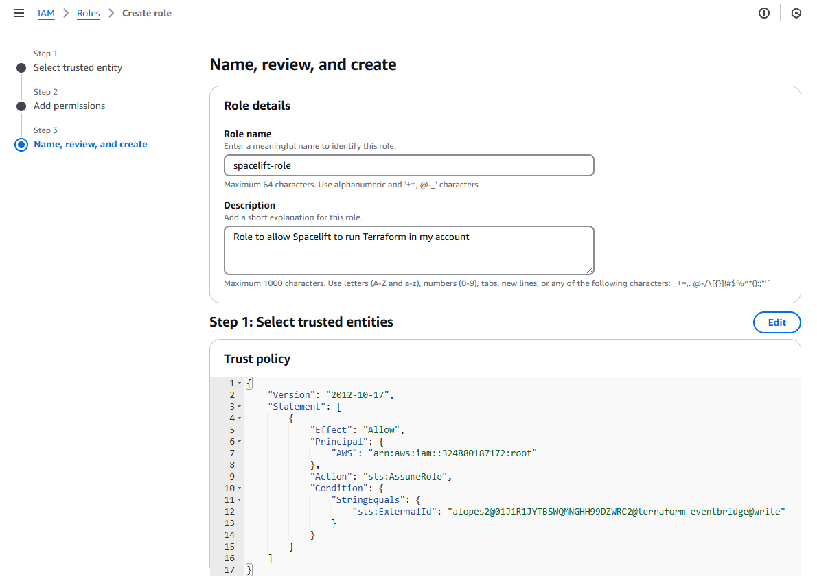 eventbridge with terraform role name and description