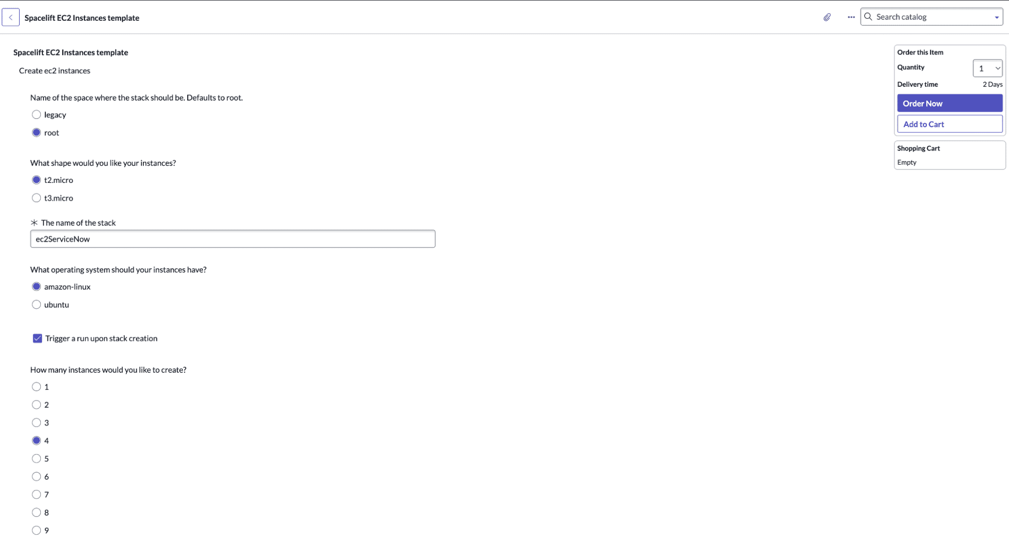 spacelift with servicenow Service Catalog