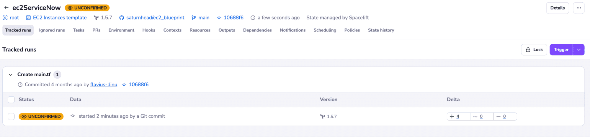 spacelift with servicenow run in progress