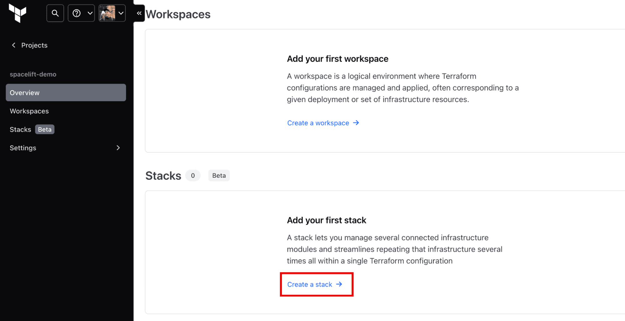 5 start creating a new Terraform stack