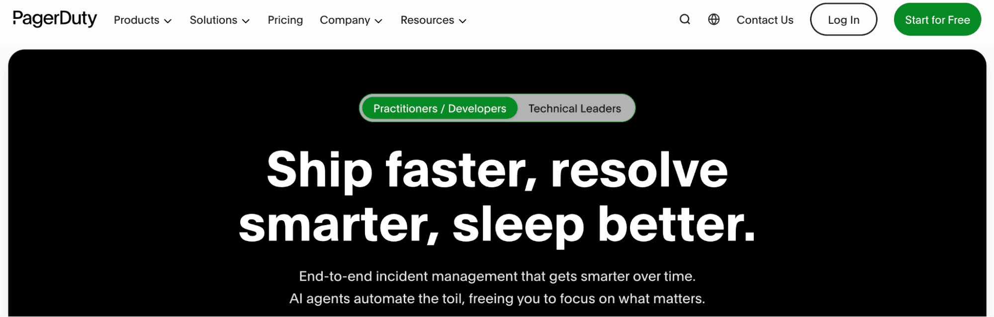 Screenshot showing PagerDuty homepage