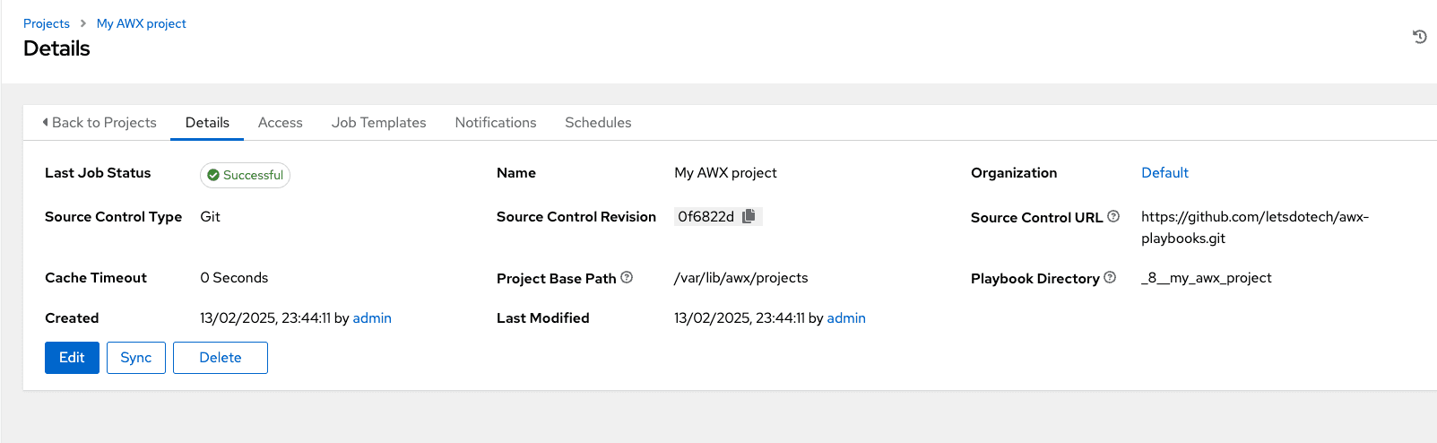 ansible awx project details