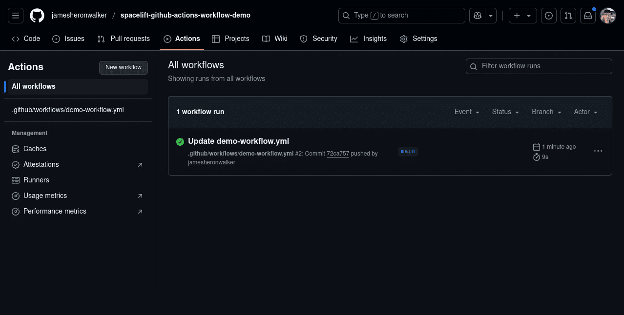 GitHub Actions workflow example test