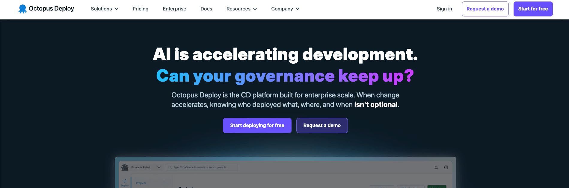 screenshot showing octopus deploy homepage