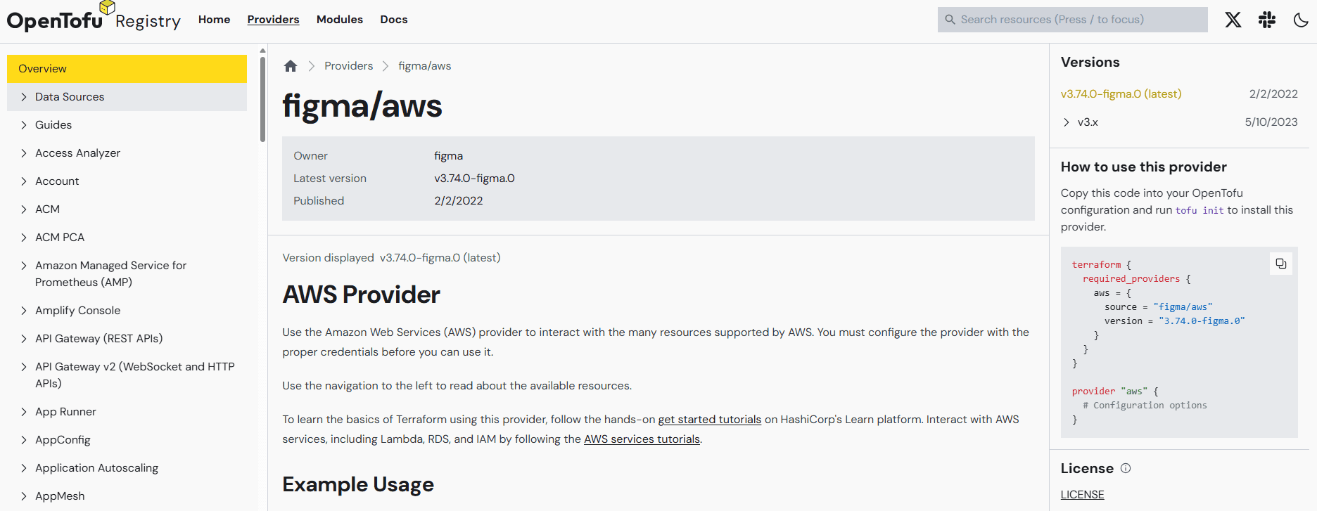 opentofu registry provider details