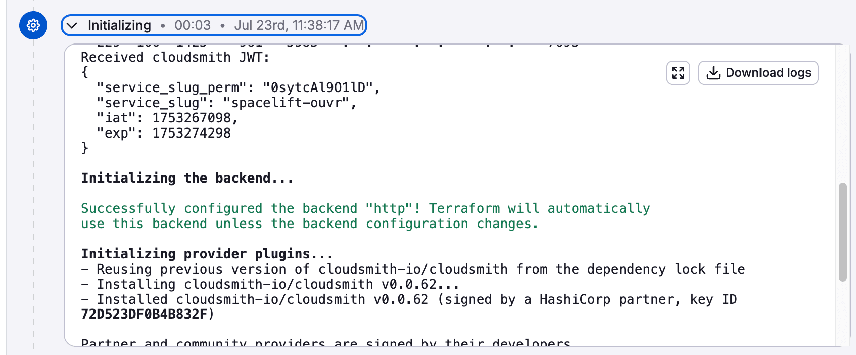 Spacelift OIDC token exchanged for a Cloudsmith API token