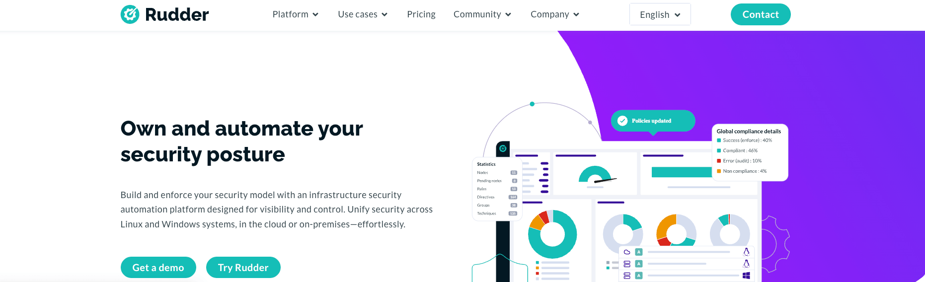 screenshot showing rudder homepage