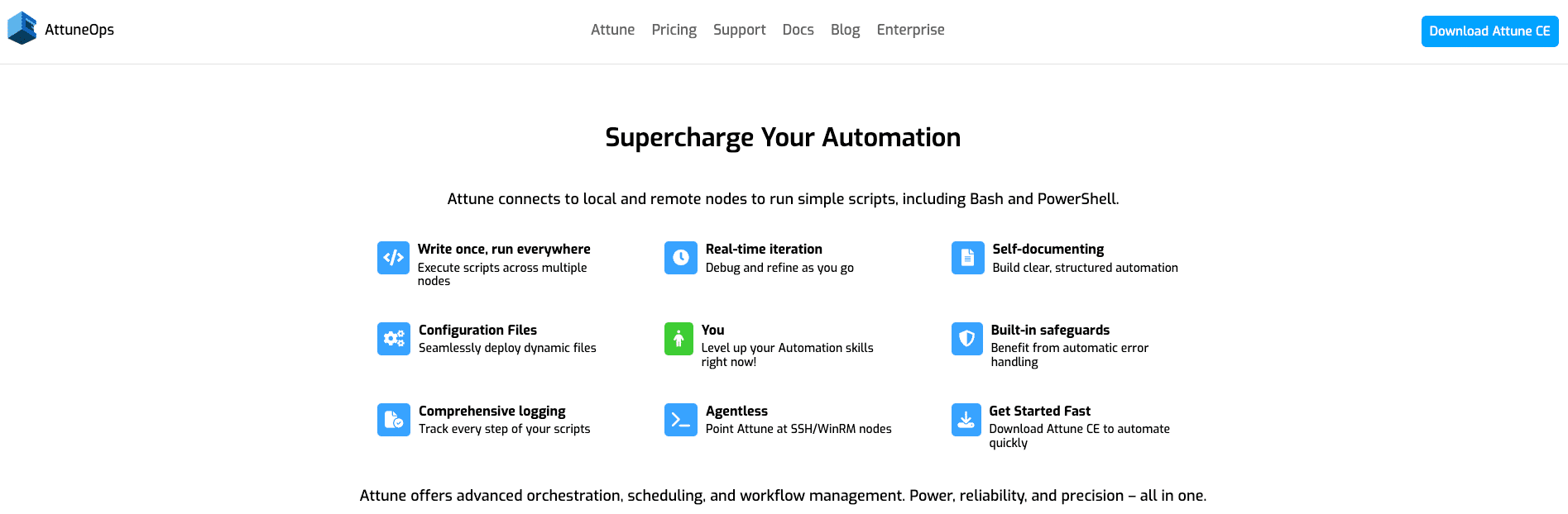 screenshot showing attune ops homepage