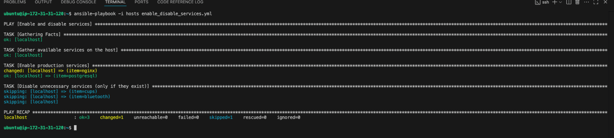 Enabling and disabling a service ansible
