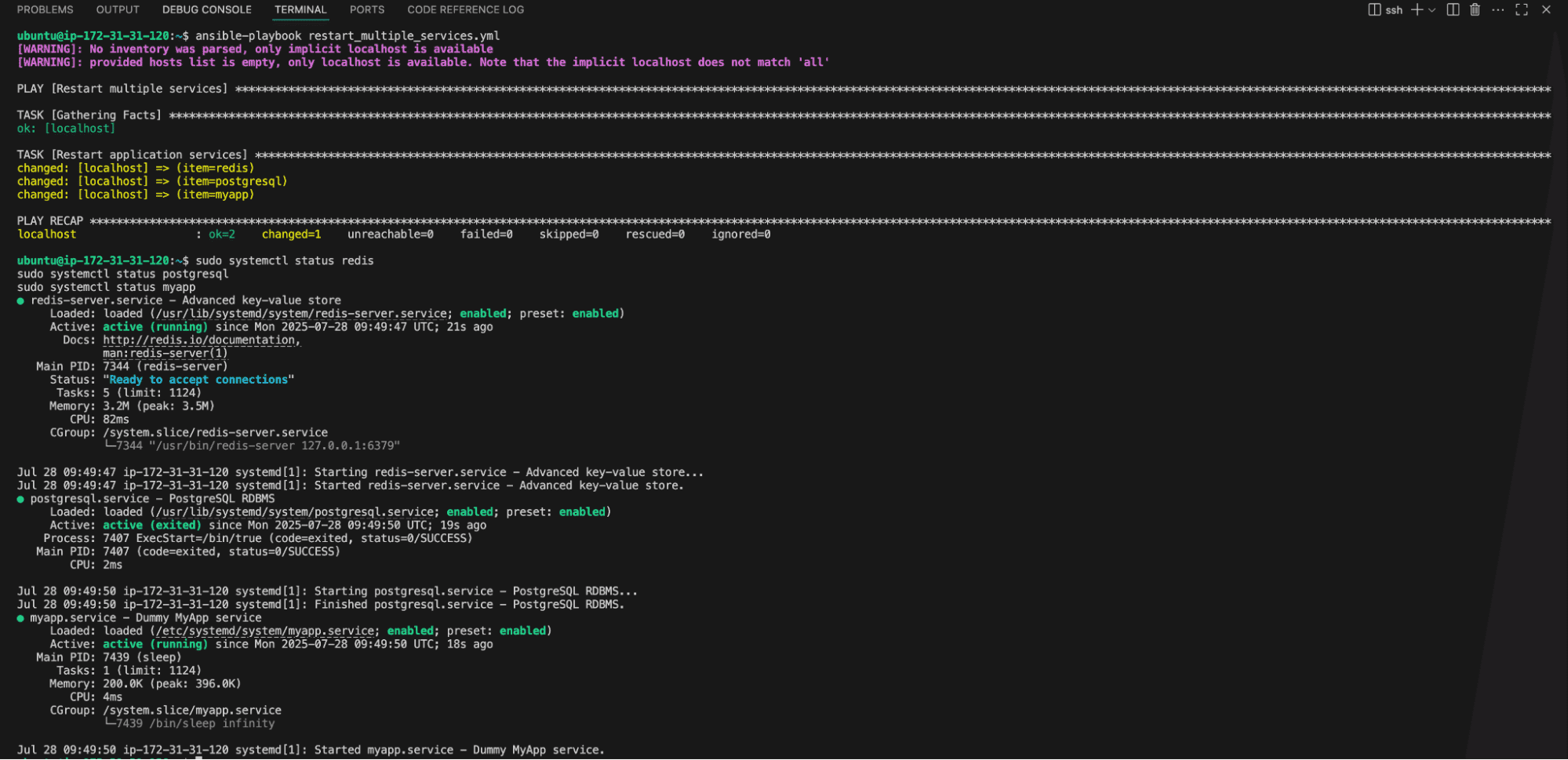 Restarting multiple services in a loop ansible