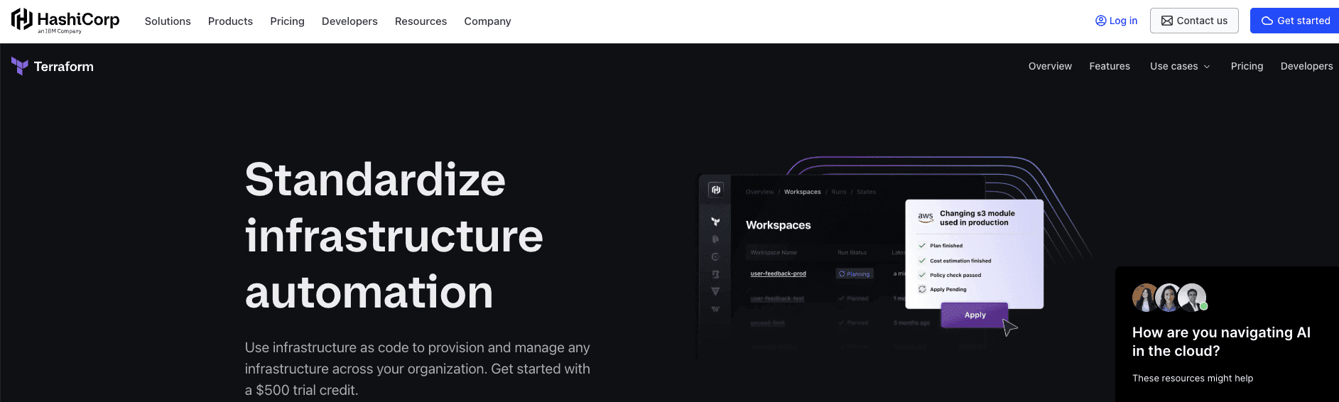 screenshot from hashicorp website showing terraform page