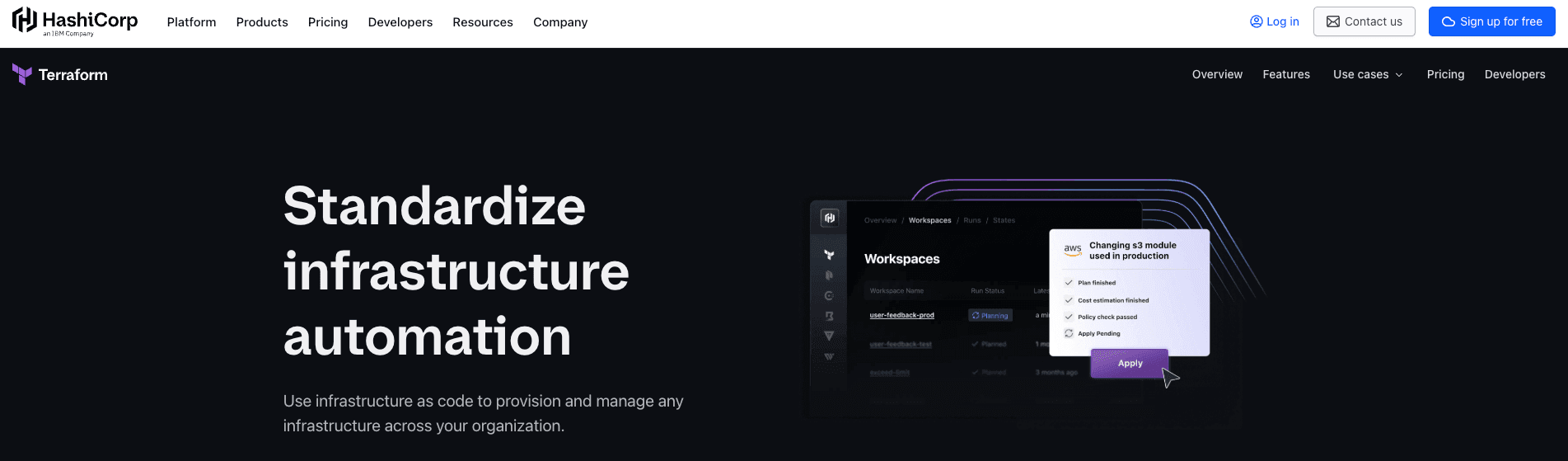 screenshot showing terraform homepage